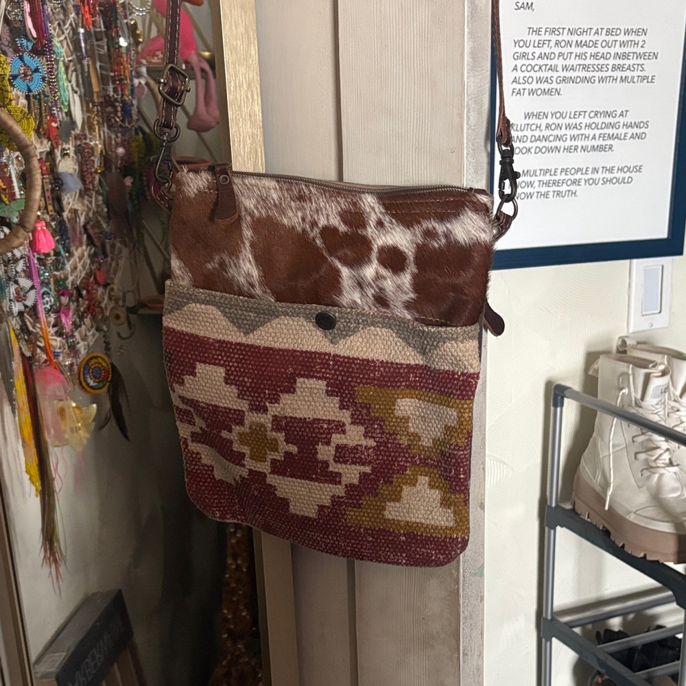 Myra Bag Brown and Red Patterned Crossbody